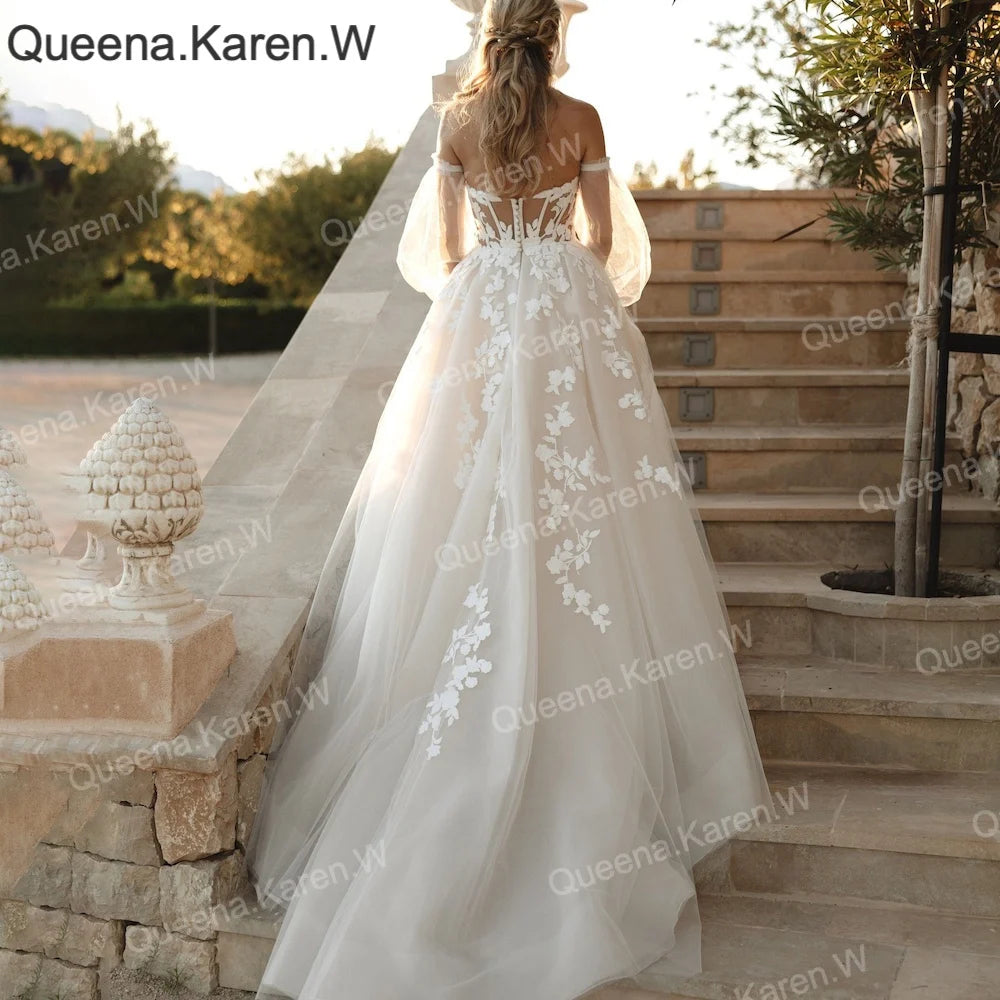 Elegant A line Wedding Dress off shoulder lace bride dress robe de mariee Bridal Gown AL-QK140