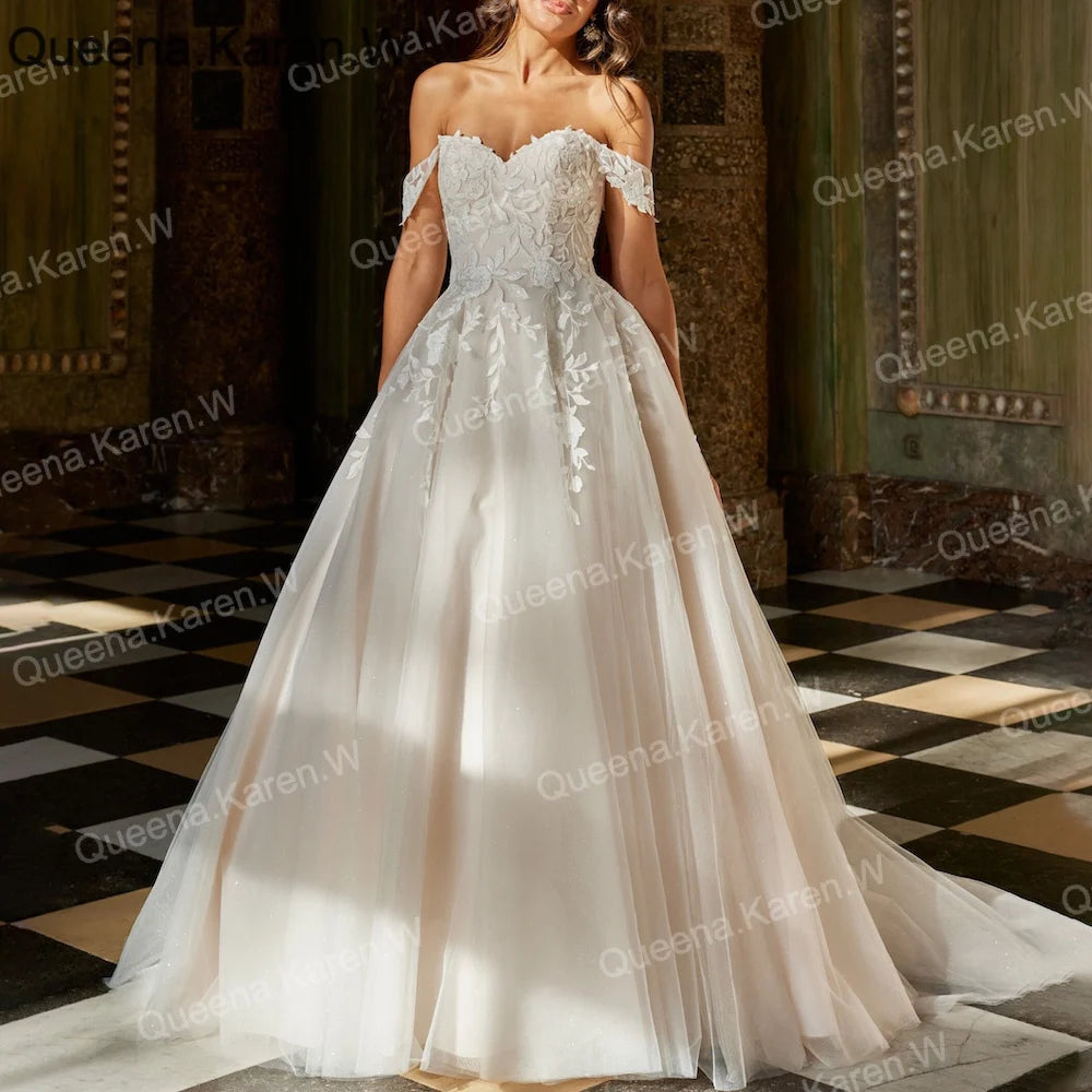 Elegant A line Wedding Dress off shoulder lace bride dress robe de mariee Bridal Gown AL-QK136