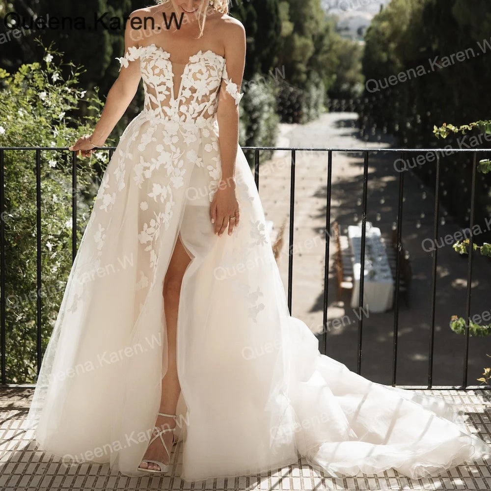 Elegant A line Wedding Dress off shoulder lace bride dress robe de mariee Bridal Gown AL-QK140