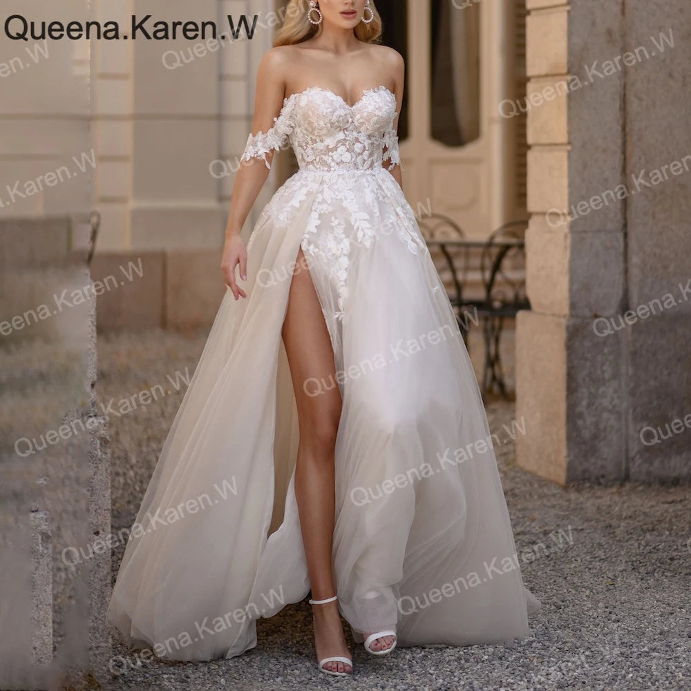 Elegant A line Wedding Dress off shoulder lace bride dress robe de mariee Bridal Gown AL-QK216