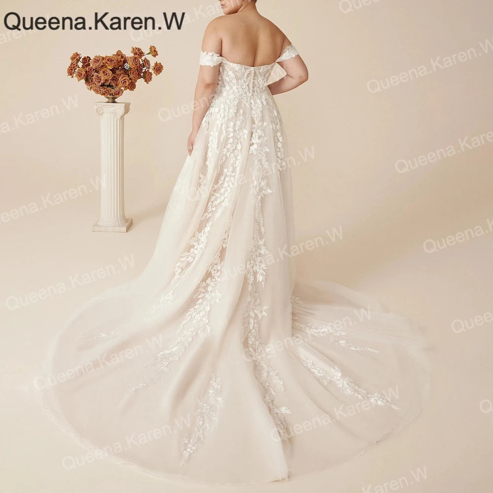 HEULORIA Elegant A line Wedding Dress off shoulder lace bride dress robe de mariee Bridal Gown AL-QK116