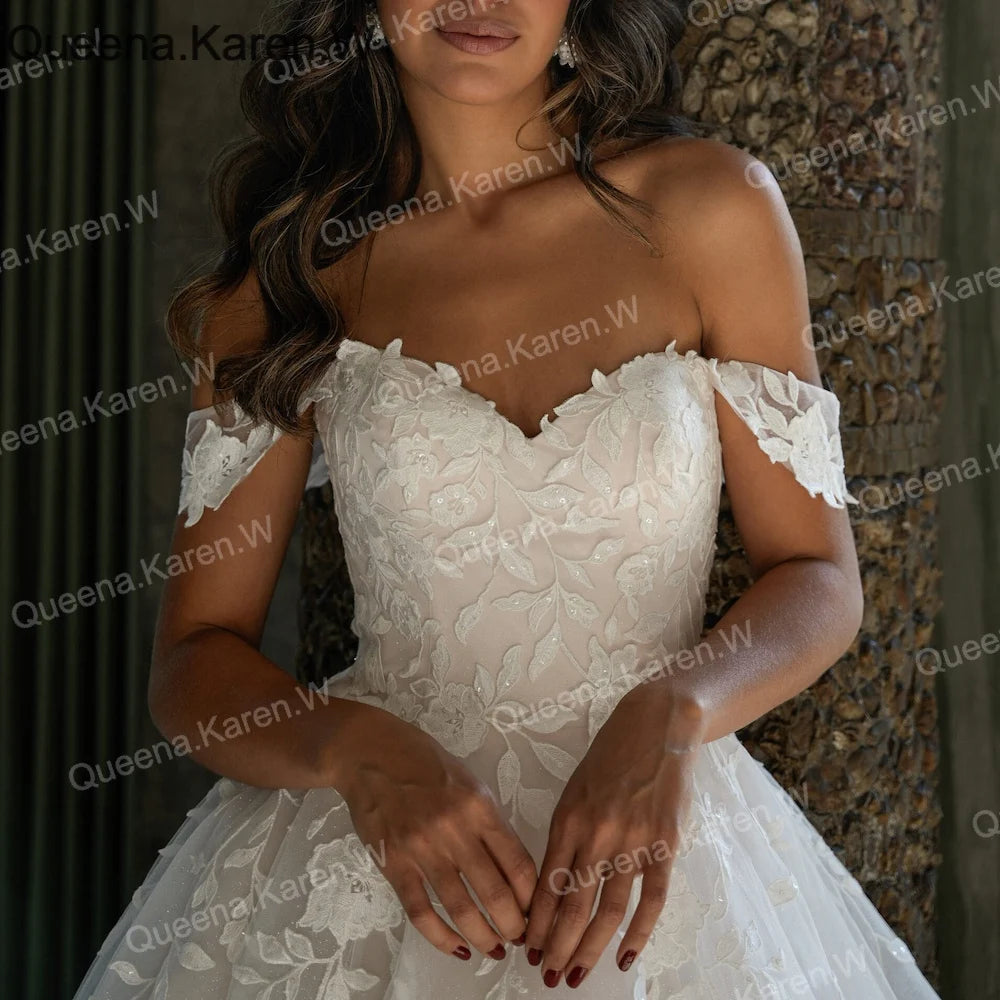 Elegant A line Wedding Dress off shoulder lace bride dress robe de mariee Bridal Gown AL-QK136