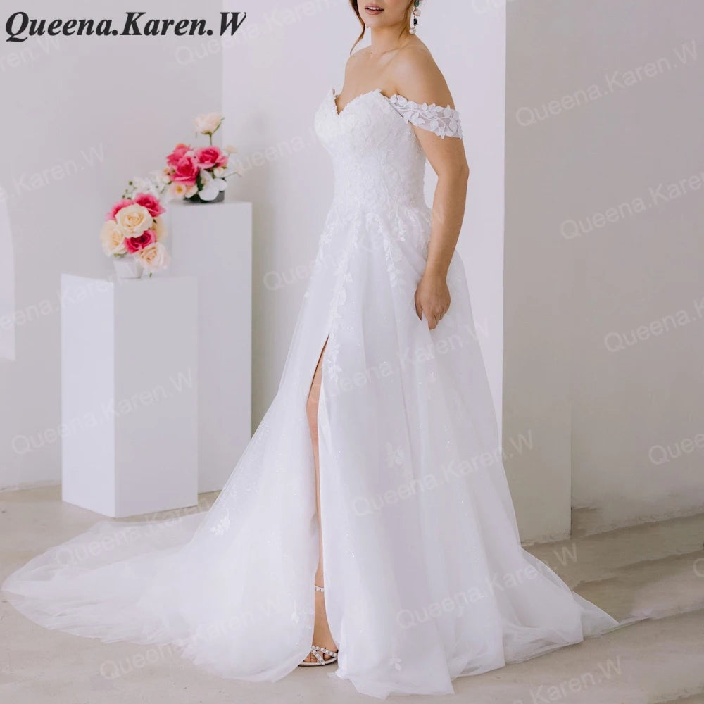 Elegant A line Wedding Dress off shouler lace applique bride dress robe de mariee A line Wedding Bridal Gown AL-QK69