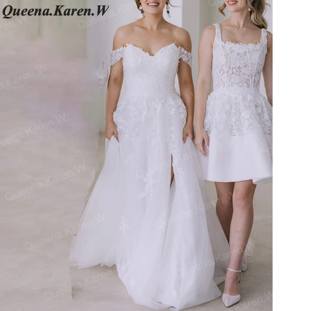 Elegant A line Wedding Dress off shouler lace applique bride dress robe de mariee A line Wedding Bridal Gown AL-QK69