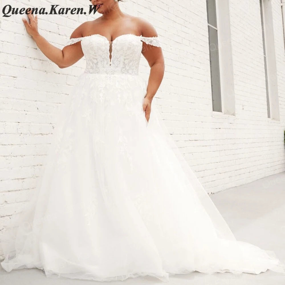 Elegant A line Wedding Dress off shouler lace applique bride dress robe de mariee A line Wedding Bridal Gown AL-QK81
