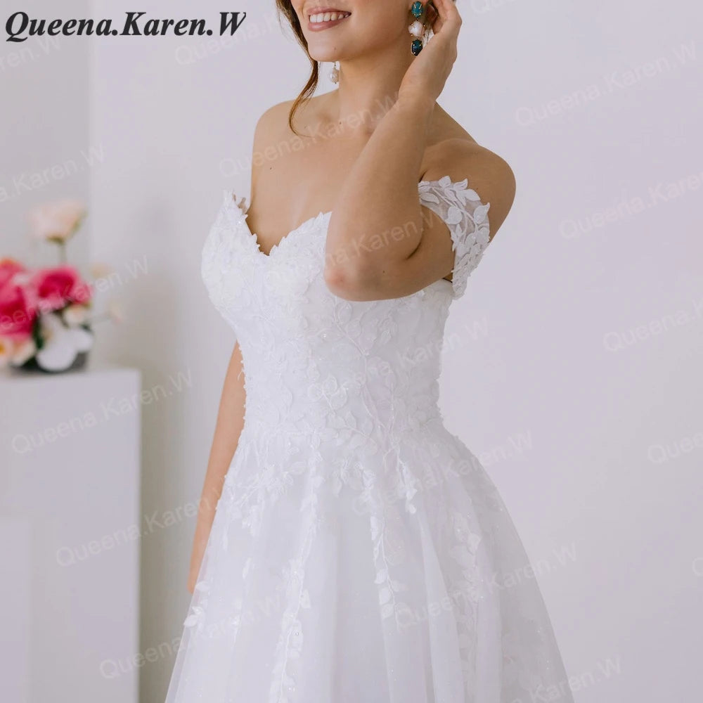 Elegant A line Wedding Dress off shouler lace applique bride dress robe de mariee A line Wedding Bridal Gown AL-QK69