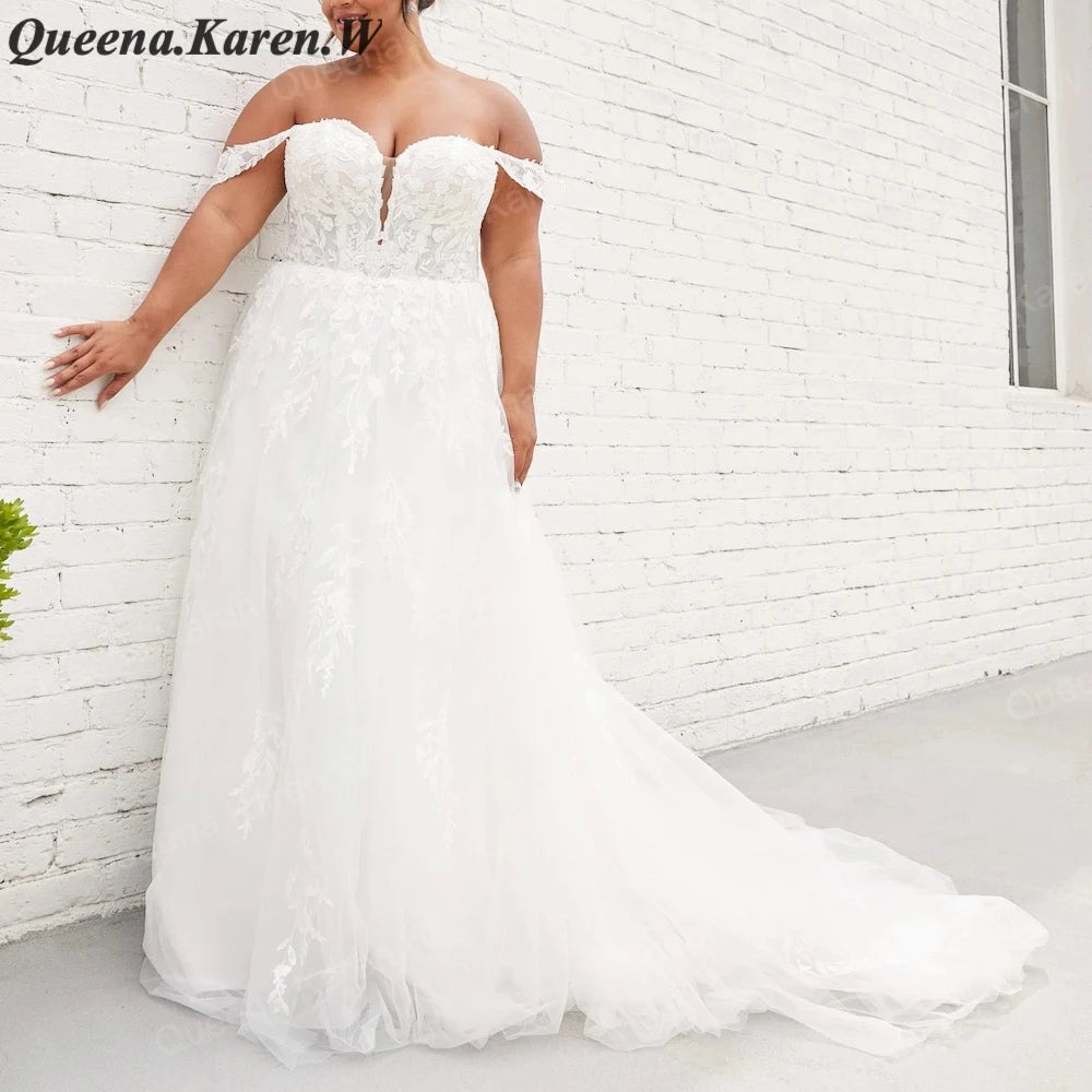 Elegant A line Wedding Dress off shouler lace applique bride dress robe de mariee A line Wedding Bridal Gown AL-QK81