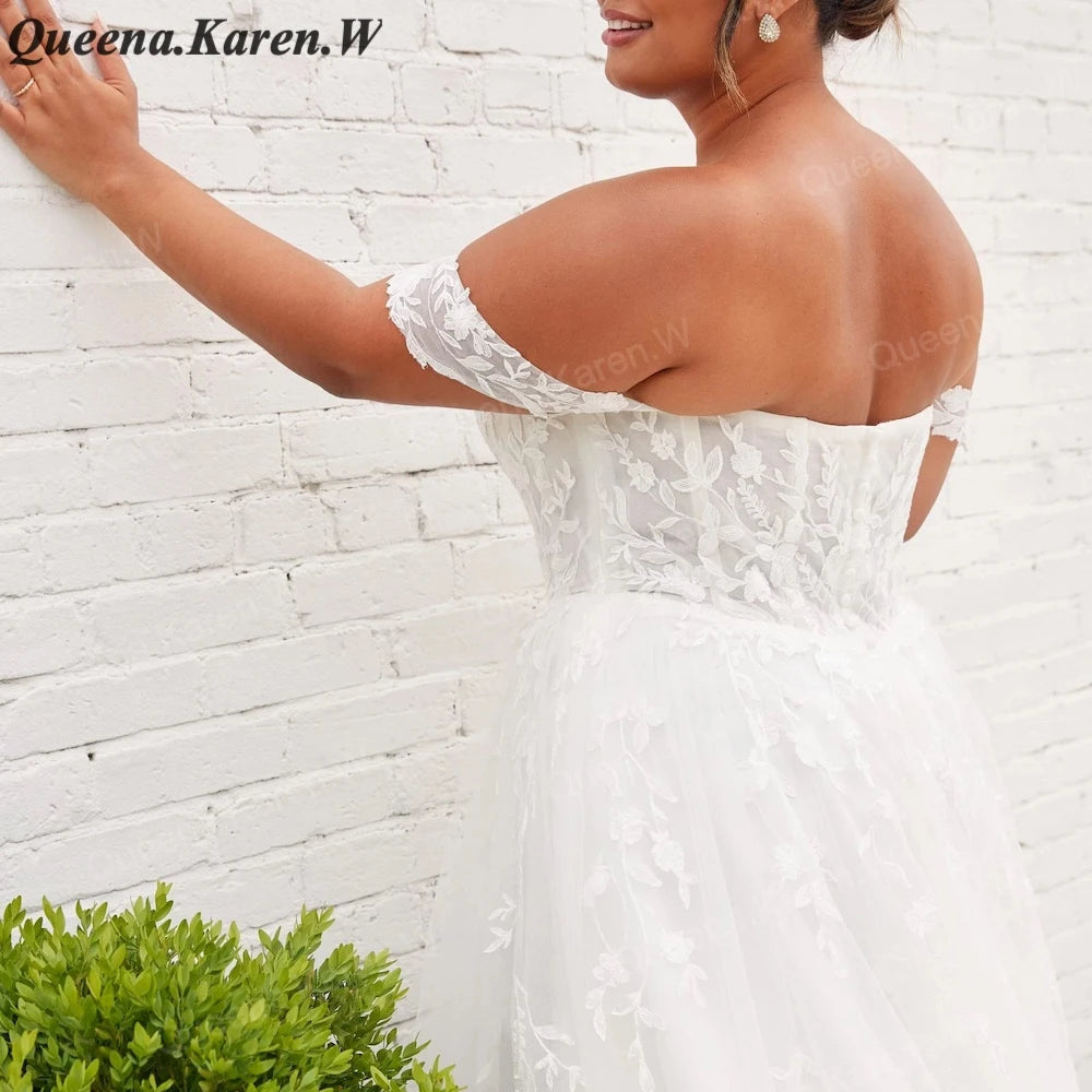 Elegant A line Wedding Dress off shouler lace applique bride dress robe de mariee A line Wedding Bridal Gown AL-QK81