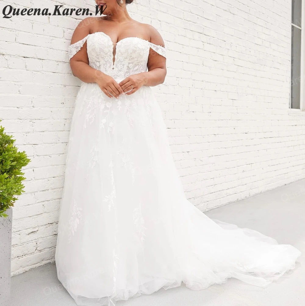 Elegant A line Wedding Dress off shouler lace applique bride dress robe de mariee A line Wedding Bridal Gown AL-QK81