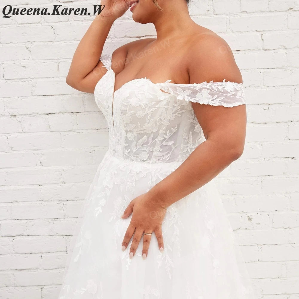 Elegant A line Wedding Dress off shouler lace applique bride dress robe de mariee A line Wedding Bridal Gown AL-QK81