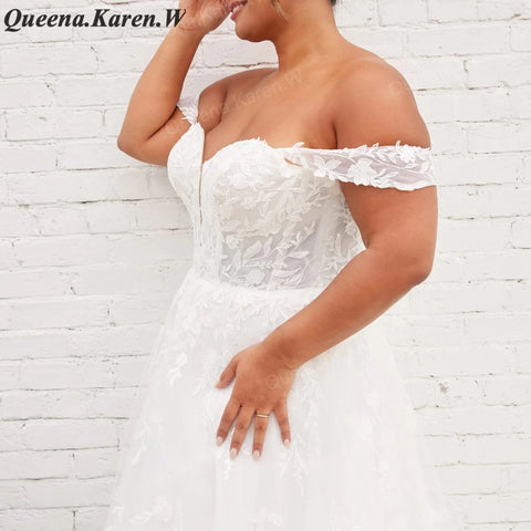 Elegant A line Wedding Dress off shouler lace applique bride dress robe de mariee A line Wedding Bridal Gown