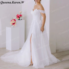 Elegant A line Wedding Dress off shouler lace applique bride dress robe de mariee A line Wedding Bridal Gown AL-QK69