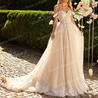 Elegant A line Wedding Dress off shouler sweetheart floral lace applique bride dress robe de mariee A line Wedding Bridal Gown AL-QK26