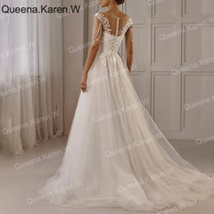 Elegant A line Wedding Dress off-the-shoulder lace applique bride dress robe de mariee A line Wedding Bridal Gown