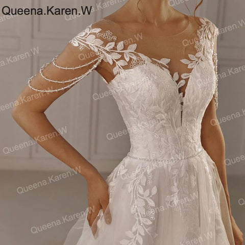 Elegant A line Wedding Dress off-the-shoulder lace applique bride dress robe de mariee A line Wedding Bridal Gown