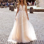 Elegant A line Wedding Dress strap lace applique bride dress robe de mariee A line Wedding Bridal Gown AL-QK180