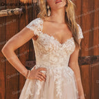Elegant A line Wedding Dress sweetheart neckline with short sleeves lace bride dress robe de mariee Bridal Gown AL-QK137