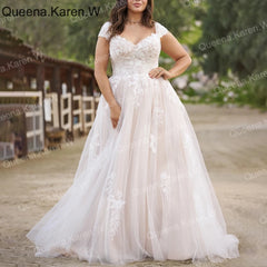 Elegant A line Wedding Dress sweetheart neckline with short sleeves lace bride dress robe de mariee Bridal Gown AL-QK125