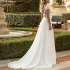 Elegant Boho A line Wedding Dress V neck cap lace applique chiffon bride dress robe de mariee A line Wedding Bridal Gown AL-QK239