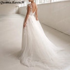 Elegant Boho A line Wedding Dress V neck lace applique bride dress robe de mariee A line Wedding Bridal Gown AL-QK61