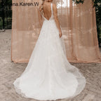 Elegant Boho A line Wedding Dress V neck lace applique bride dress robe de mariee A line Wedding Bridal Gown AL-QK196
