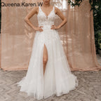 Elegant Boho A line Wedding Dress V neck lace applique bride dress robe de mariee A line Wedding Bridal Gown AL-QK196
