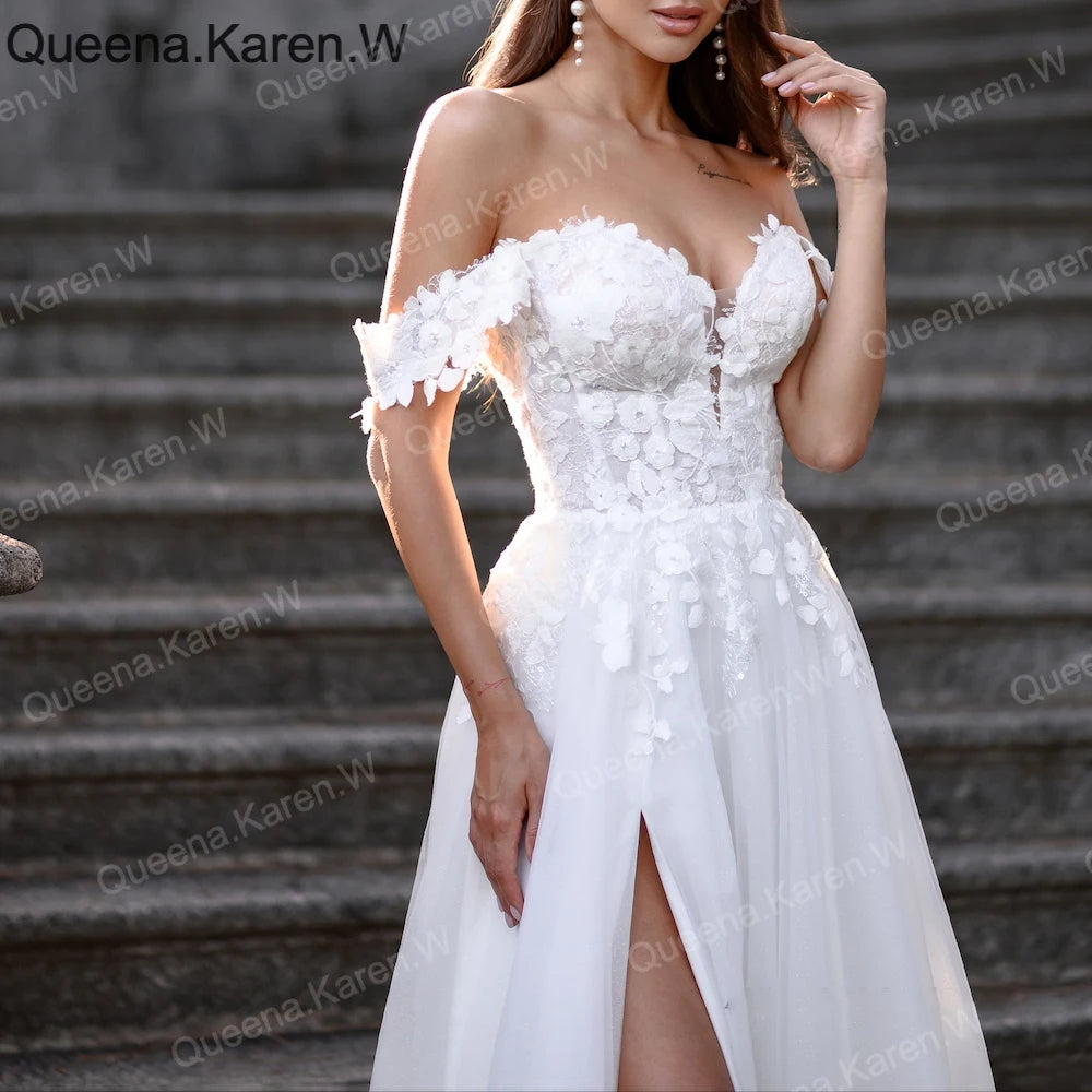 Elegant Boho A line Wedding Dress lace applique bride dress robe de mariee A line Wedding Bridal Gown AL-QK232