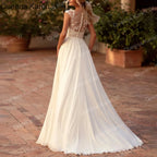 Elegant Boho A line Wedding Dress lace applique bride dress robe de mariee A line Wedding Bridal Gown AL-QK182