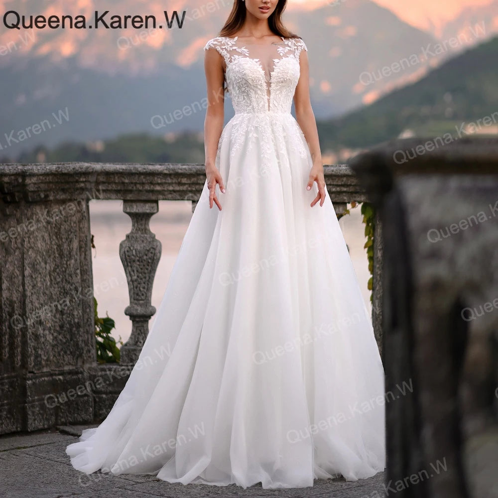 Elegant Boho A line Wedding Dress lace applique bride dress robe de mariee A line Wedding Bridal Gown AL-QK233 Main image