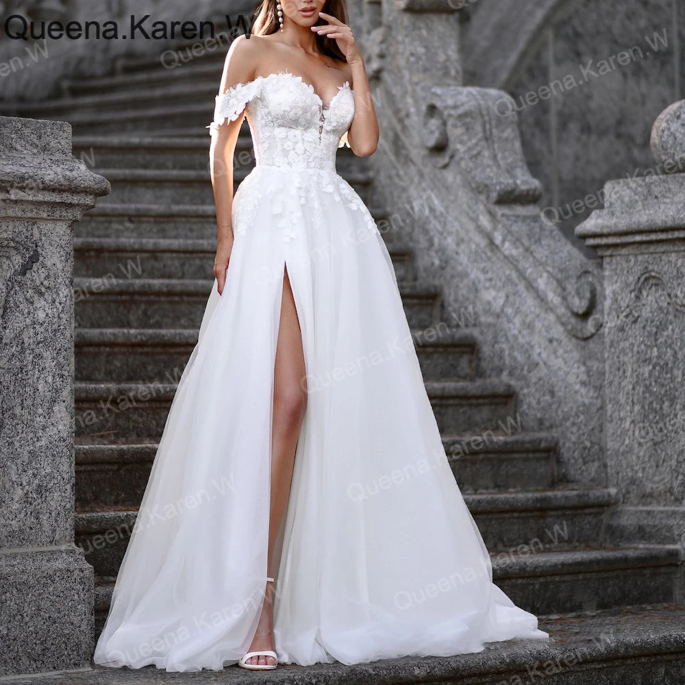 Elegant Boho A line Wedding Dress lace applique bride dress robe de mariee A line Wedding Bridal Gown AL-QK232 Main image