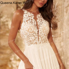 Elegant Boho A line Wedding Dress lace applique chiffon bride dress robe de mariee A line Wedding Bridal Gown AL-QK221