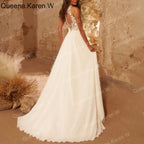 Elegant Boho A line Wedding Dress lace applique chiffon bride dress robe de mariee A line Wedding Bridal Gown AL-QK221