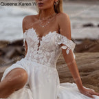 Elegant Boho A line Wedding Dress lace applique chiffon bride dress robe de mariee A line Wedding Bridal Gown AL-QK219