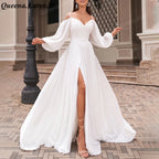 Elegant Boho A line Wedding Dress long sleeve chiffon bride dress robe de mariee A line Wedding Bridal Gown AL-QK80
