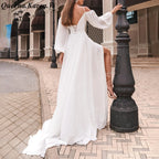 Elegant Boho A line Wedding Dress long sleeve chiffon bride dress robe de mariee A line Wedding Bridal Gown AL-QK80