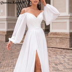 Elegant Boho A line Wedding Dress long sleeve chiffon bride dress robe de mariee A line Wedding Bridal Gown AL-QK80