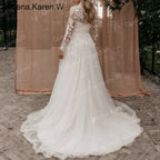 Elegant Boho A line Wedding Dress long sleeve high neck lace applique bride dress robe de mariee A line Wedding Bridal Gown AL-QK200