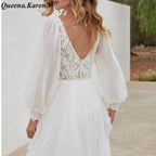 Elegant Boho A line Wedding Dress long sleeve lace applique bride dress robe de mariee A line Wedding Bridal Gown AL-QK65