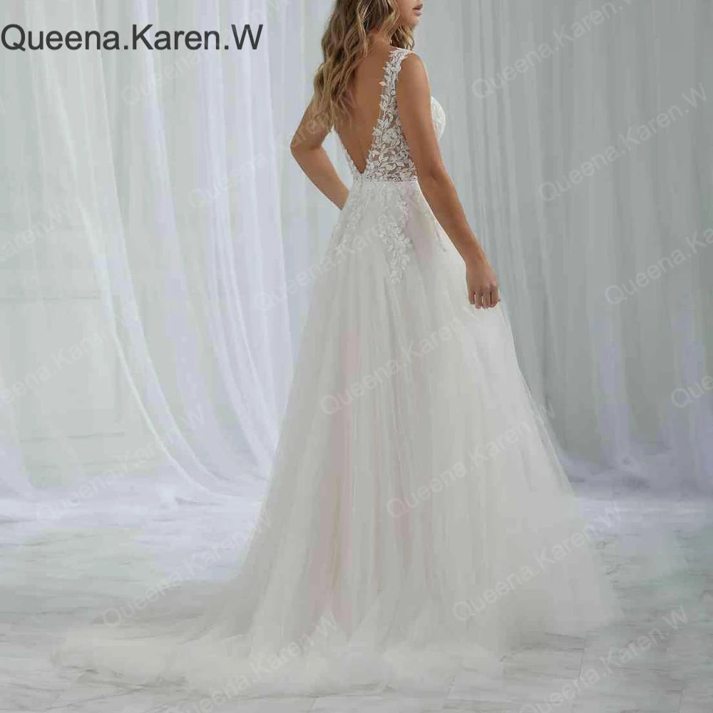 HEULORIA Elegant Boho A line Wedding Dress long sleeve lace applique bride dress robe de mariee A line Wedding Bridal Gown AL-QK4