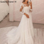 Elegant Boho A line Wedding Dress long sleeve lace applique bride dress robe de mariee A line Wedding Bridal Gown AL-QK155