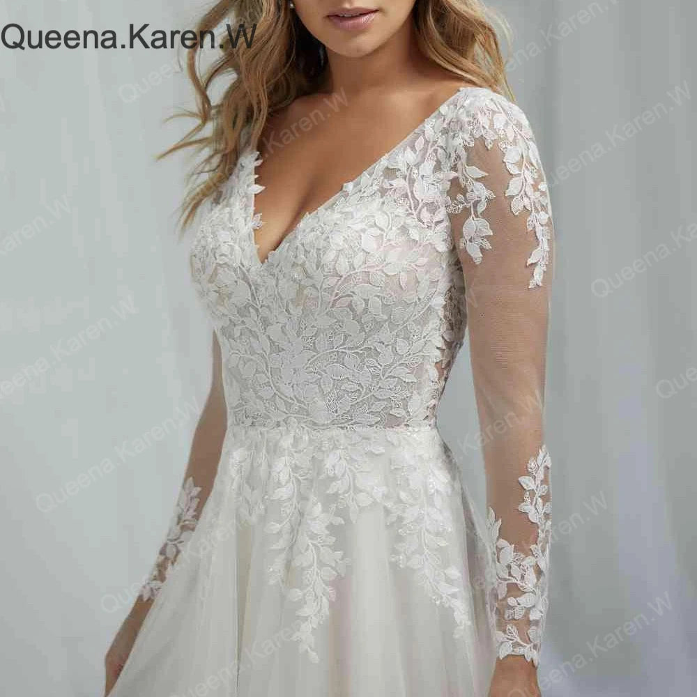 HEULORIA Elegant Boho A line Wedding Dress long sleeve lace applique bride dress robe de mariee A line Wedding Bridal Gown AL-QK4