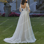 Elegant Boho A line Wedding Dress long sleeve lace applique bride dress robe de mariee A line Wedding Bridal Gown AL-QK19