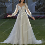 Elegant Boho A line Wedding Dress long sleeve lace applique bride dress robe de mariee A line Wedding Bridal Gown AL-QK19