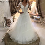 Elegant Boho A line Wedding Dress long sleeve v neck lace applique lace bride dress robe de mariee A line Wedding Bridal Gown AL-QK161