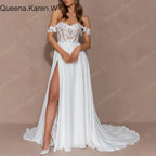 Elegant Boho A line Wedding Dress off shoulder lace applique bride dress robe de mariee A line Wedding Bridal Gown AL-QK199