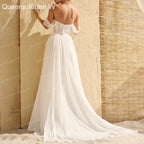 Elegant Boho A line Wedding Dress off-the-shoulder lace chiffon bride dress robe de mariee A line Wedding Bridal Gown AL-QK40