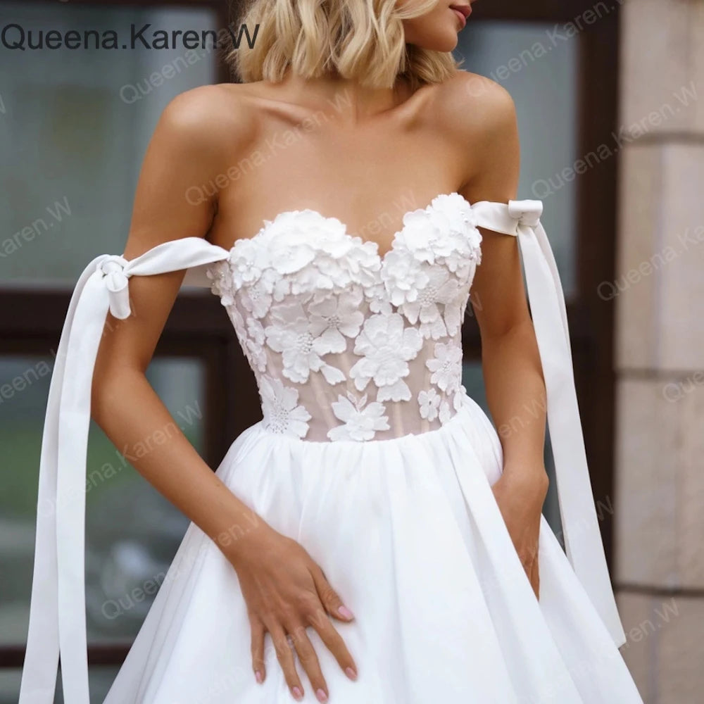 Elegant Boho A line Wedding Dress short lace applique bride dress robe de mariee A line Wedding Bridal Gown AL-QK6
