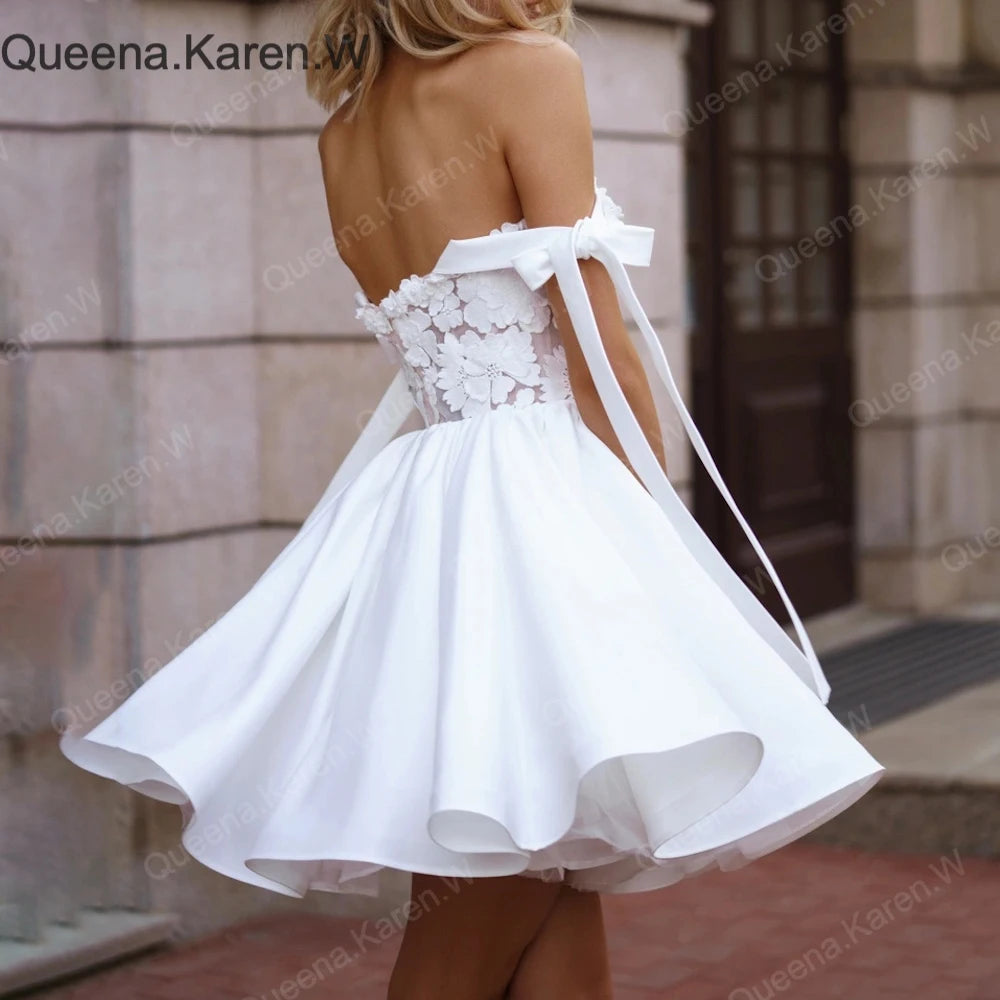 Elegant Boho A line Wedding Dress short lace applique bride dress robe de mariee A line Wedding Bridal Gown AL-QK6