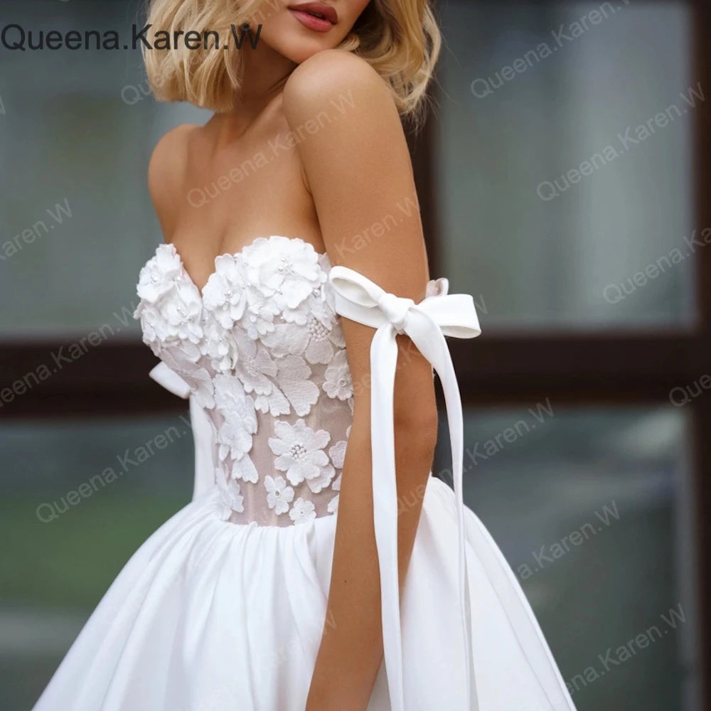 Elegant Boho A line Wedding Dress short lace applique bride dress robe de mariee A line Wedding Bridal Gown AL-QK6