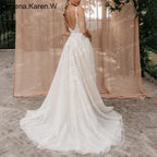 Elegant Boho A line Wedding Dress strap lace applique bride dress robe de mariee A line Wedding Bridal Gown AL-QK201